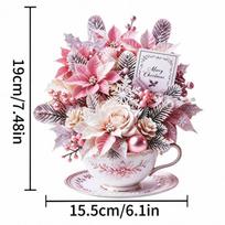 3D Pop Up Teacup Card with Envelope & Message Note Floral Bouquet Cards  for Valentine's Day