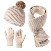 3 vnt. rinkinys Žieminė kepurė Šalikas Jutikliniai pirštinės Unisex Megztas Šiltas Beanie Kaklo mova Pirštinės Rinkinys Rudeniui Žiemai Lauko Kasdieniam dėvėjimui beige