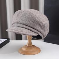 Duckbill beret for women, elegant small plaid painter's hat for autumn and winter, big head wrap, face-enhancing small octagonal hat M(56-58cm) ruda