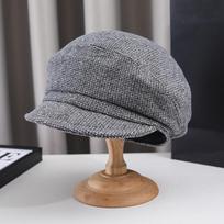 Duckbill beret for women, elegant small plaid painter's hat for autumn and winter, big head wrap, face-enhancing small octagonal hat M(56-58cm) juoda