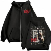 King of Pop Michael Jackson Bad Era Zipper Hoodie Children's Harajuku Streetwear Jacket Sweatshirt Casual Zip Up Pullovers 140 black