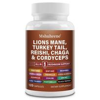 Mshuheene Mushroom Complex Supplement with Lion's Mane, Turkey Tail, Reishi, Chaga, Cordyceps, Maitake, Shiitake, 120 Caps 120 Capsules