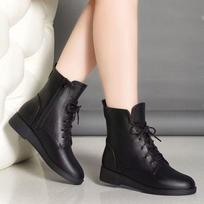 Fashion Giant Versatile Soft Leather Martin Boots Women's 2025 Autumn and Winter New Boots Fleece Thickened British Style Flat Bottom Short Boots Wome 37 juoda