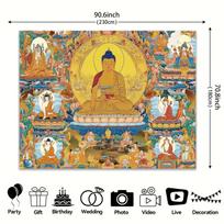 VIKAMA Tibetan Buddhism Tangka Tapestry Shakyamuni Buddha Bodhisattva Altar City Retro Tibetan Style Living Room Decoration 74x94cm(29x37in) beige