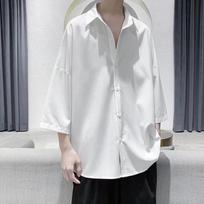 White Men's Lazy Style Five-point Sleeve Ice Silk Drooping Shirt Summer Handsome Fashion Brand Loose Casual Short-sleeved Jacket XL balta