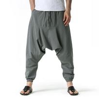 Vyriškos medvilnės ir lino kelnės Harem kelnės Laisvos atsitiktinės Oversize Laisvos Jogger kelnės Plačios kojos kelnės Jogos Kelnės su žemu klyneliu Hip Hop XL pilka
