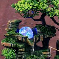 T02C!Indoor Resin Rockery Waterfall Feng Shui Flowing Water Fountain Desktop Ornament Office Decor EU Plug blue
