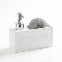 White Resin Kitchen Soap & Hand Sanitizer Dispenser with Sponge Storage gray