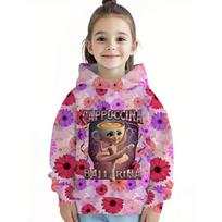 Cappuccina Ballerina Funnu Italian Brainrot Meme Girl Clothes Hoodies Autumn Winter Long Sleeve Sweatshirts Casual Children Tops 140 gray