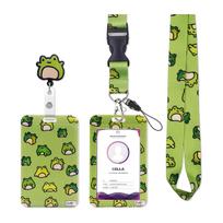 Frog Retractable Badge Holder Case ID Card Holder with Lanyard Access Work School Employee Card Reel Clip for Key Card žalia
