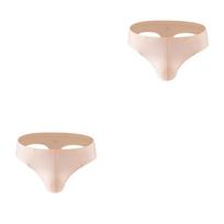 2Pcs/Lot Men's Sexy Ultra‑Thin Thongs Silky Seamless Sport T‑Backs Solid Color Breathable Naked‑Feel Thongs 3XL beige