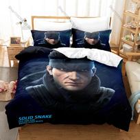 Metal Gear Solid Solid Snake Duvet Cover + 2 Pillowcases Camo Solid Snake Tactical Graphic 3Pcs Zipper Quilt Cover Retro Stealth 135x200cm gray