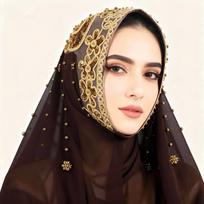 Musulmonų Islamo Šifono Turbanas Hidžabas Arabų Moterys Nėriniai Karoliukai Galvos Apdangalas beige
