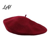French Style Beret for Women Hat Artist Cap Warm Solid Color Cozy Winter Fashion Accessory vyno raudonos spalvos