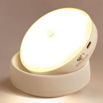 Led judesio jutiklis naktinis apšvietimas USB apvali įkrovimo lempa miegamojo koridoriaus namų vonios kambariui Battery warm light
