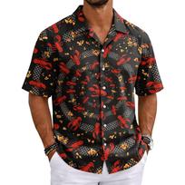 Men's Summer Basic Cuban Collar Shirt Short Sleeve Button Down Casual Lightweight Hawaiian Lobster Print Shirt XXXXXL juoda