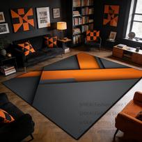 Modernios geometrijos oranžinės ir pilkos spalvos svetainės kilimas, miegamojo lovos šono pūkuotas kilimėlis, lengvai valomas, neslystantis, trumpo veliūro grindų kilimėliai 2.6x3.9ft(80x120cm)