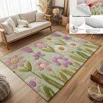 Mint Green Daisy Tulip Bath Mat, Non-Slip Machine Washable Rug, Floral Kitchen Bathroom Decor, Ideal Housewarming Gift 40x60cm beige