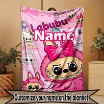 Custom Name Personalized Labubu Print Blanket, Home Decor, Bedroom, Sofa, Camping, Couch, Gifts for Birthday ChristmasEnthusiasts 80cmx120cm white