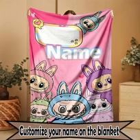 Custom Name Personalized Labubu Print Blanket, Home Decor, Bedroom, Sofa, Camping, Couch, Gifts for Birthday ChristmasEnthusiasts 150cmx180cm