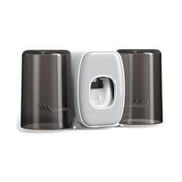 Wall Mounted Toothbrush Holder With Automatic Toothpaste Dispenser 4 Slots 2 Cups - No Drillin gray