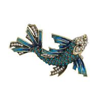Vintage Rhinestone Fish Brooch for Women Unisex Swimming Fish Animal Party Casual Corsage Pins Gifts black