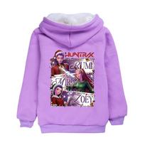 5091 Kids Girls Kpop Zoey Mira Rumi Christmas New Year Hooded Coat Children Long Sleeves Velvet Warm Jacket 160cm violetinė
