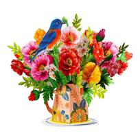 Pop-Up Wildflower Valentine's Card Flower Bouquet Foldable Romantic Floral Greeting Card 3D Paper Cards for Birthday E red