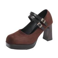 Mary Jane Low Top Autumn Round Toe Shallow Suede Slip Strap Platform Non-Slip Wear-Resistant Pumps 44 ruda
