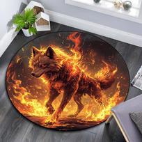 Flaming Wolf Round Area Rug,Carpet Rug for Living Room Bedroom Sofa Playroom Decor,Non-slip Floor Mat 80cmx80cm black
