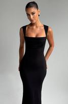 Wind girl summer dress new sexy square collar women's clothing waist thin solid color dress M juoda