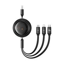 Baseus Free2Draw Retractable Crystal 100W 3in1 USB-A - MicroUSB/ Lightning/USB-C 1.1m Cable - Black - OUTLET