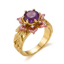 Vintage Purple Flower Ring for Women Inlaid Sparkling Cubic Zirconia Finger Ring Wedding Engagement Anniversary Jewelry Gift 10 brown