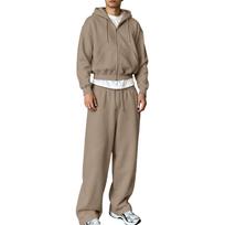 Men's Winter Hoodie Zip Up and Sweatpants Set Casual Tracksuit XXXL chaki