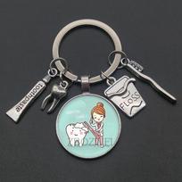 2026 new dentist dental glass keychain dental assistant gift dental care keychain. gray