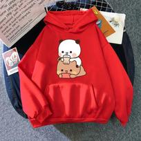 Bubu and Dudu Hoodie Women Aesthetic Graphic Funny Kawaii Bubble Tea Hoodies Unisex Anime Harajuku Vintage Pullovers Sweatshirts S red