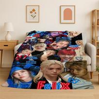 Kpop Felix Stray Kids Muzikinė flanelinė antklodė Minkšta šilta antklodė miegamajam svetainei lovai kelionėms stovyklavimui iškylai Dovana 80x120cm black