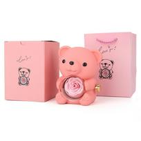 Cute Rotating Hugging Bear Jewelry Box Plastic Rose Bear Gifts Box  Birthday Gift
