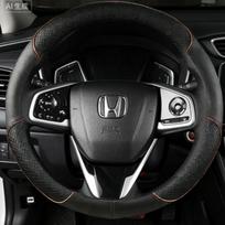 Hand-Stitched Black Microfiber Leather Steering Wheel Cover For Honda Civic 10 2016- CRV CR-V 2017- Clarity 2016-2018 brown round black