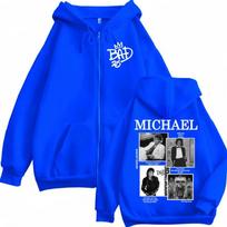 King of Pop Michael Bad Era World Tour Zipper Sweatshirts Men Fashion Zip Up Hoodies Vintage Hip Hop M blue