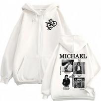 King of Pop Michael Bad Era World Tour Zipper Sweatshirts Men Fashion Zip Up Hoodies Vintage Hip Hop S white