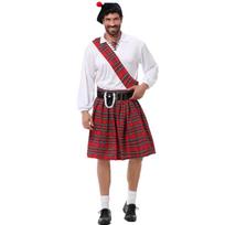M-XL Vyriškas škotiškas raudonas languotas suknelės kostiumas Helovinui, etninio stiliaus vakarėliui, scenai, cosplay pasirodymui L white