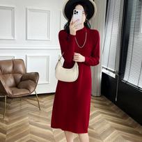 Autumn and winter new knitted dress temperament fungus collar women with coat thin inner with medium and long sweater women One Size gray