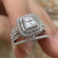 Light luxury pair ring, woman's fat geometric high-end ring, wedding dress with exquisite jewelry No. 10 gray