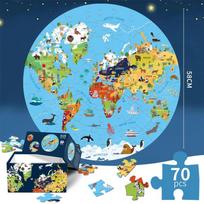 Map World With Animals Jigsaw Puzzle For Kids 70Pcs Round Floor Puzzles For Boys Girls Globe Geography Games Educational Toy beige