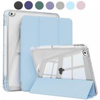 case for iPad 5th 6th gen Air 1 2 Case with Pencil Holder, Hard Clear Transparent Back and Soft TPU Shockproof Frame Cover For iPad Air 1 white