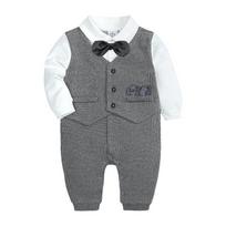 Drabužiai berniukui Minkštos medvilnės mažylio šliaužtinukai Little Gentleman naujagimio kombinezonai 0-3Months white