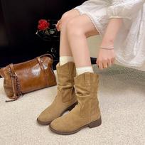 Maillard Martin boots women's 2025 autumn and winter new super fire thick-soled mid-tube western cowboy short boots stacked knight boots 40 brown