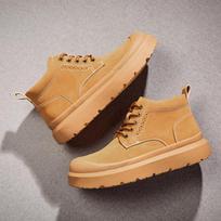 Plus Size Men's Martin Snow & Work Boots - Thick Sole Mid-Top Outdoor Casual Shoes Size 45 beige