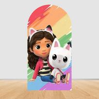 Cartoon girl cute dollhouse arch background baby shower decoration girl birthday party layout background double sided printing 1.6x3.9ft(50x120cm)